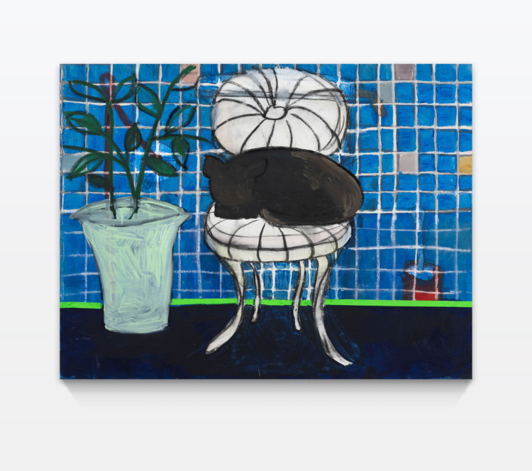 Zahel esther katze auf stuhl neben pflanze vor glaswand hinter klo gregor hildebrandt muenchen